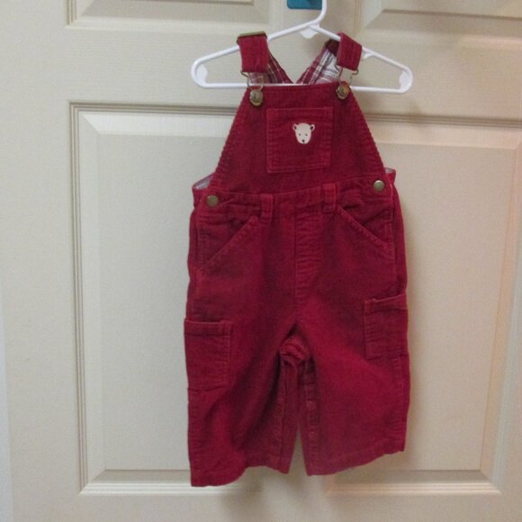 Vintage 2008 Gymboree Red Corduroy Emboidered Overalls Sz 12 - 18M Polar Bear - Picture 1 of 6
